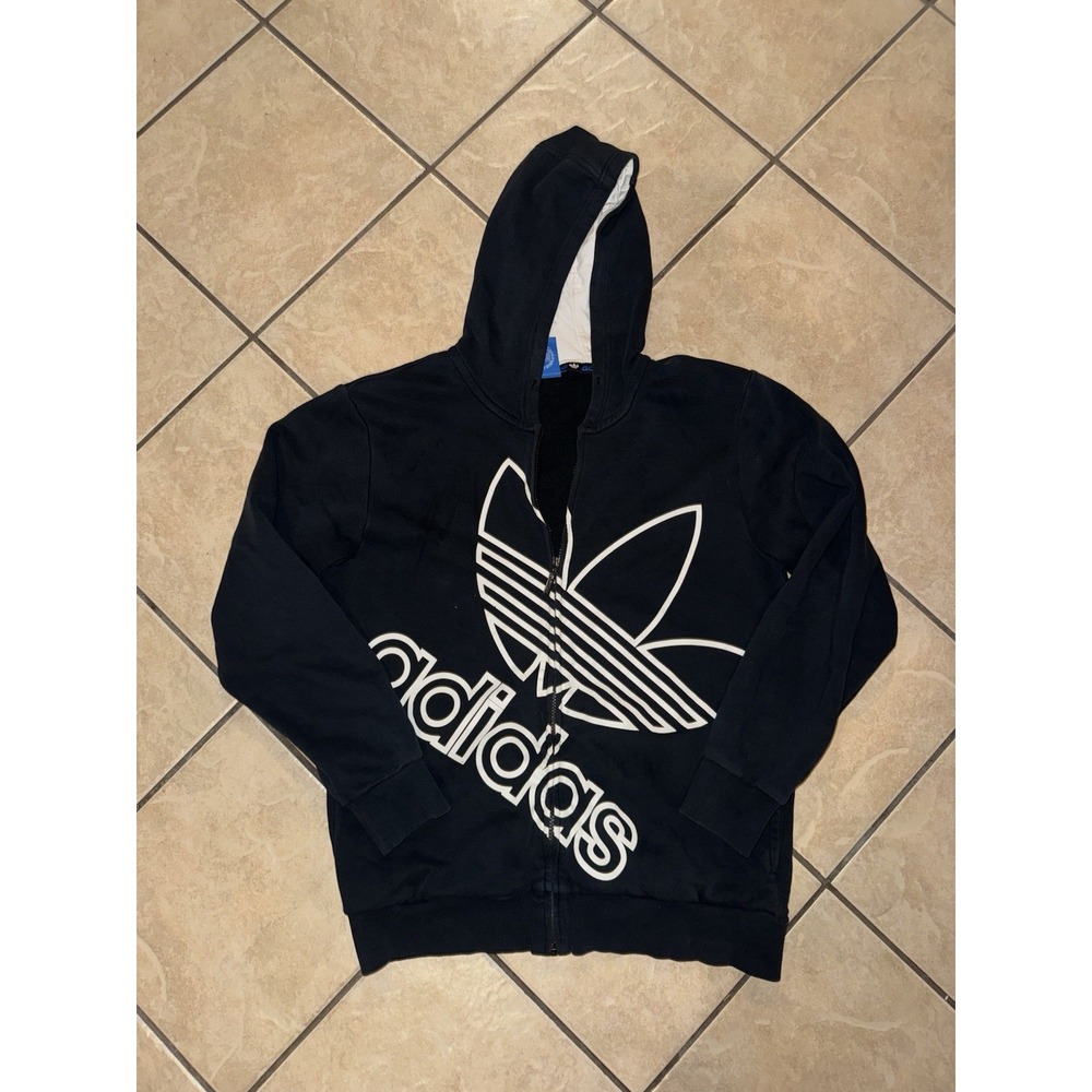 Adidas Originals Trefoil Full‎ Zip Hoodie Black White Logo Sweatshirt Mens XL